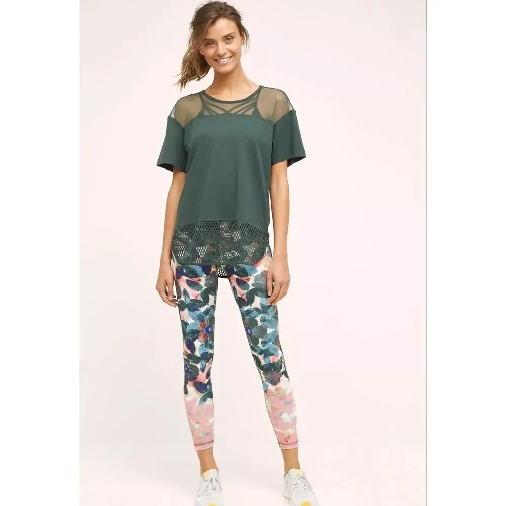 Pure + Good x Anthropologie Women's Leggings Aquarelle Leaves Athleisure Z383-10